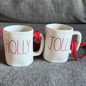 Holly Jolly White Mugs with Red Text